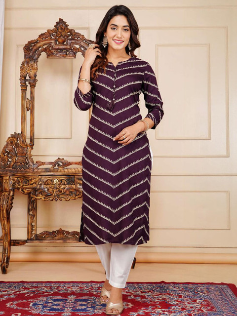 AREEH Women Purple Viscose Rayon Kurtas