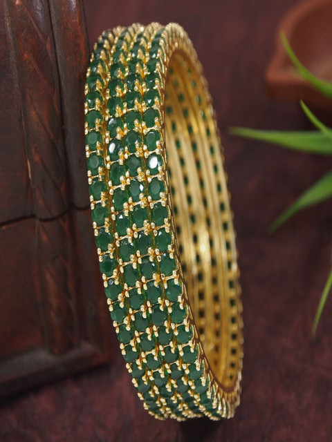 SGA FASHION Set Of 4 Gold-Plated Artificial Stones Studded Bangles