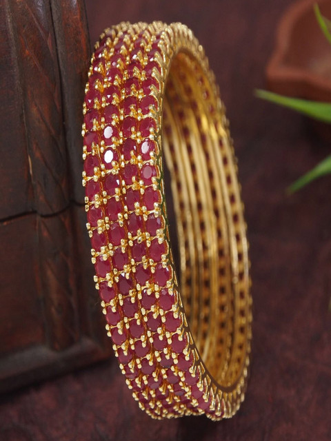 SGA FASHION Set Of 4 Gold-Plated Artificial Stones Studded Bangles