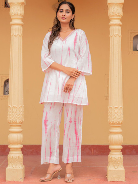 Juniper Women Printed Pure Cotton Tunic With Pants Co-Ords Sets