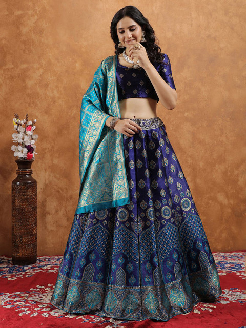 SWAMI STUDIO Woven Design Zari Work Semi-Stitched Silk Lehenga & Blouse With Dupatta