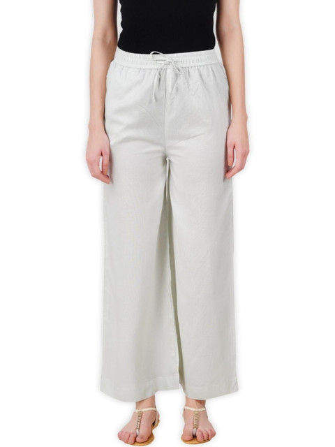 Happy Bunny Women Grey Solid Mid-Rise Regular Fit Palazzo Pants