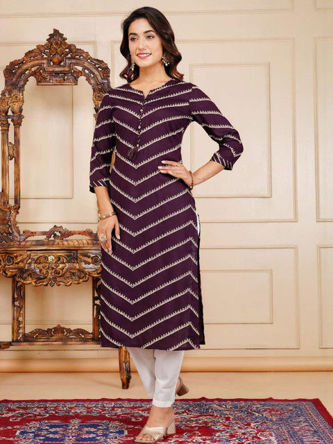AREEH Women Purple Viscose Rayon Kurtas - Image 4