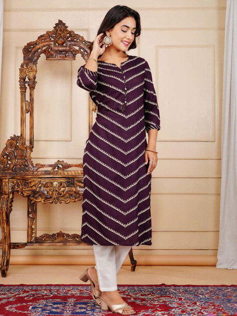 AREEH Women Purple Viscose Rayon Kurtas - Image 3