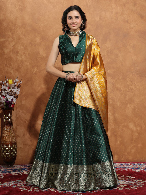 SWAMI STUDIO Woven Design Zari Work Semi-Stitched Silk Lehenga & Blouse With Dupatta