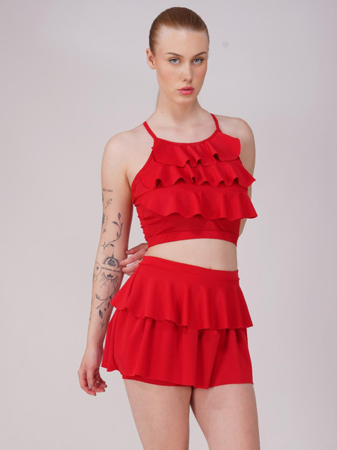 Piftif Padded Frill Ruffle Detail Women Two-Piece Swimwear