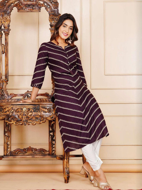AREEH Women Purple Viscose Rayon Kurtas - Image 6