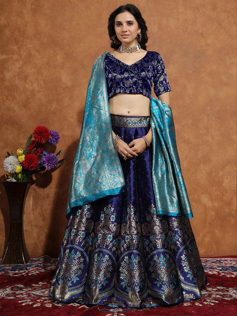 SWAMI STUDIO Woven Design Zari Work Semi-Stitched Silk Lehenga & Blouse With Dupatta