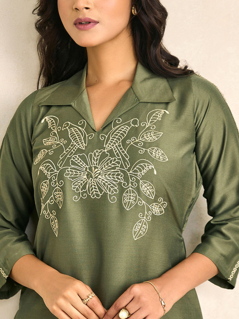 WOMEN PLUS Women Embroidered Tunic with Trouser - Image 2