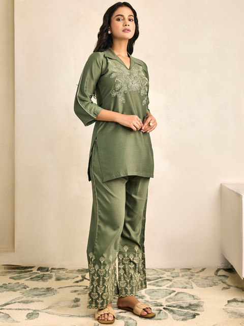 WOMEN PLUS Women Embroidered Tunic with Trouser - Image 3