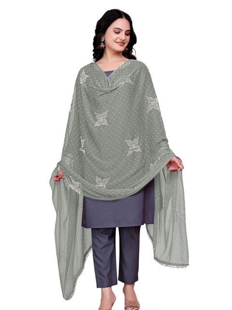 Kemza Floral Embroidered Beads & Stones Dupatta With Lace Border Lightweight