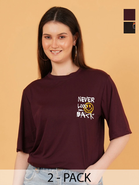 Kasendra Women Pack of 2 Naruto Graphic Printed Round Neck Relaxed Fit T-shirts