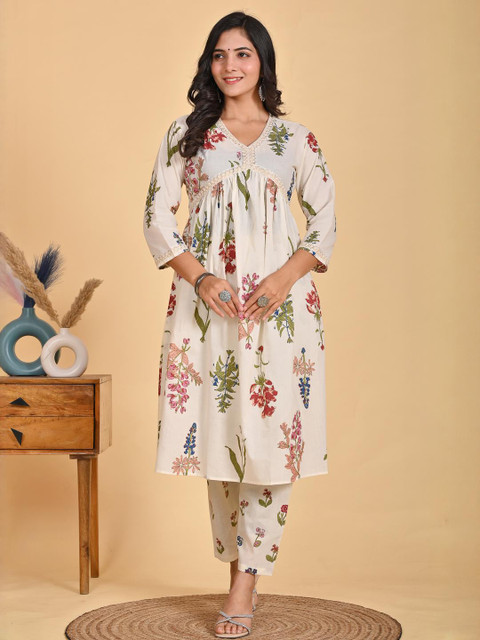 PARTH STYL FASHION Women White Cotton Blend Kurta Sets