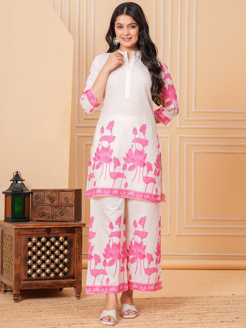 Bunkari Women Floral Printed Regular Kurta with Harem Pants Kurta Sets