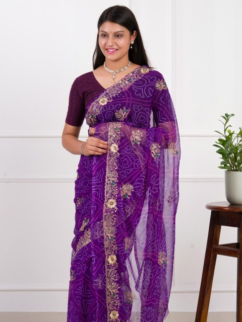 KCPC BANDHANI Purple Pure Georgette Sarees