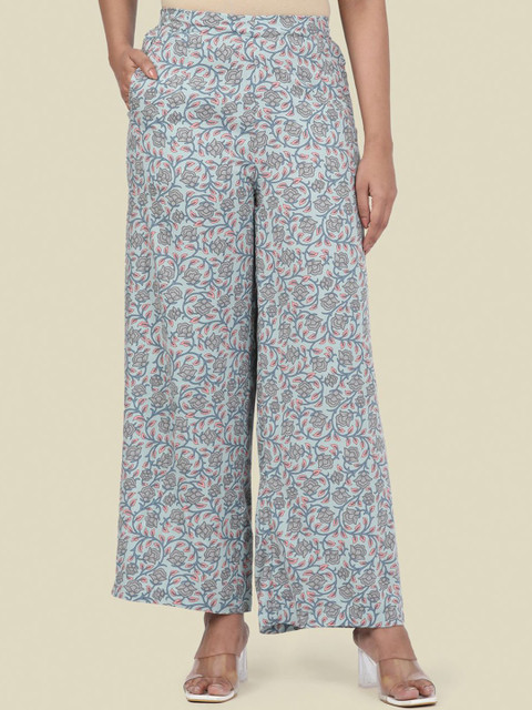Go Colors Women Floral Printed Wide Leg Ethnic Palazzos