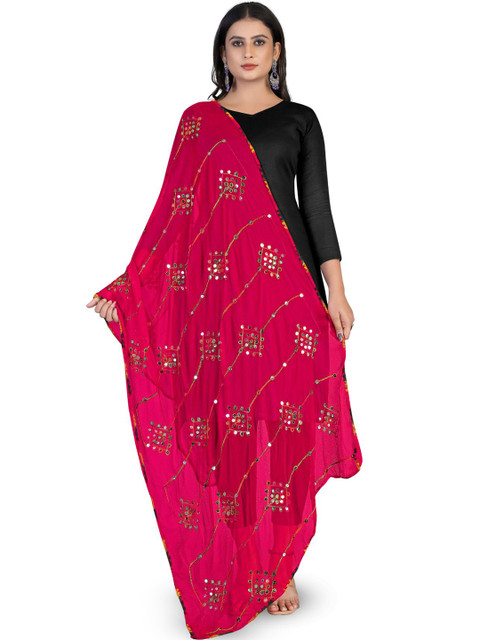 Kemza Geometric Embroidered Chiffon Dupatta With Mirror Work