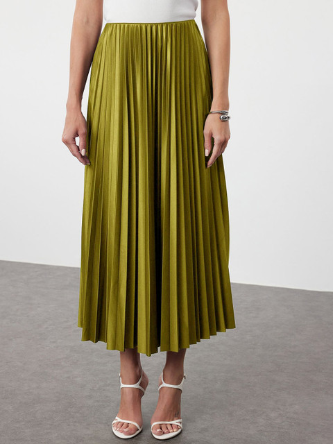Trendyol Women High-Rise Flared Pleated Midi Skirt
