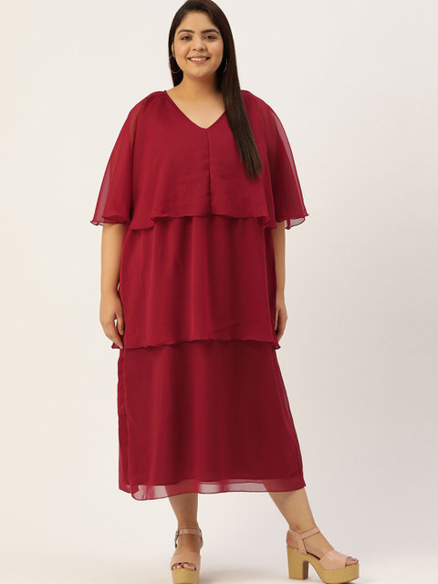 theRebelinme Women Plus Size Layered Georgette A-Line Midi Dress