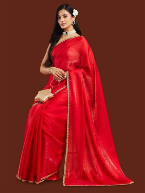 LOROFY Embellished Border Tussar Saree with Blouse Piece