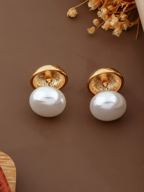 QUERALT Brass-Plated Stainless Steel Pearls Studded Spherical Shaped Dual-Sided Studs