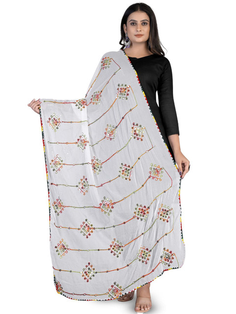 Kemza Geometric Embroidered Chiffon Dupatta With Mirror Work