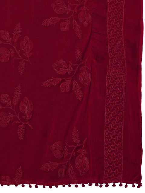 Kemza Embroidered Phulkari Chiffon Dupatta With Pom Pom Border - Image 2