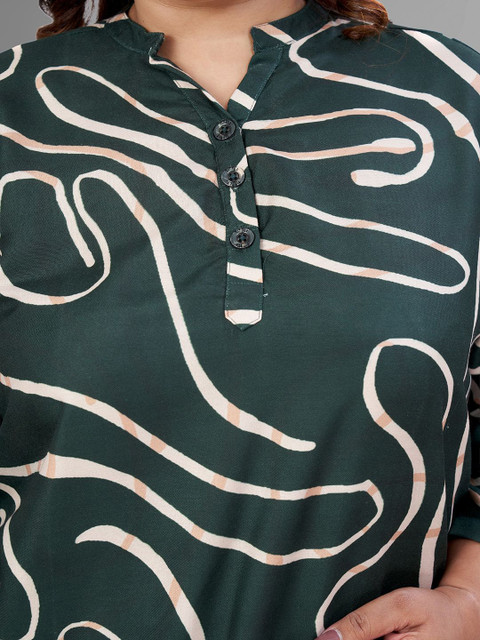 TITTLI Plus Size Pack Of 2 Printed Mandarin Collar Relaxed Fit Tunic With Trousers - Image 7