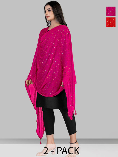 Kemza Pack Of 2 Polka Dots Printed Chiffon Dupatta