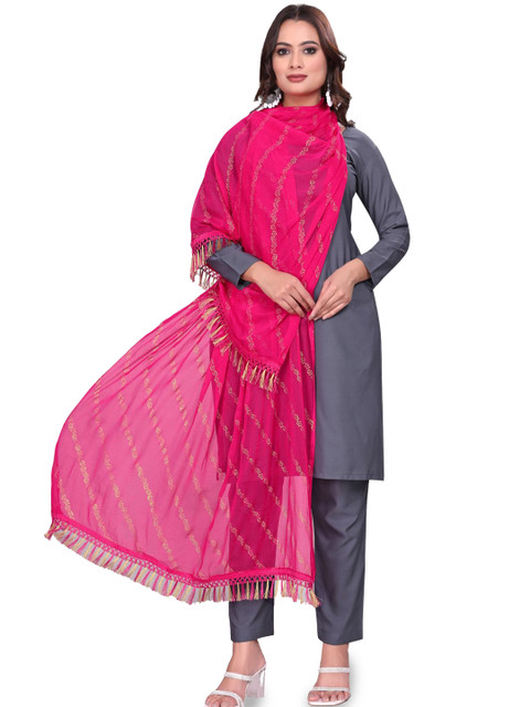 Kemza Leheriya Foil Printed Dupatta With Lace & Tassels