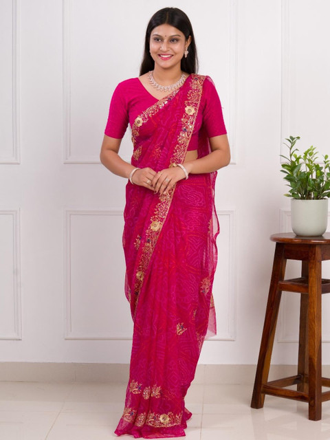 KCPC BANDHANI Pink Pure Georgette Sarees