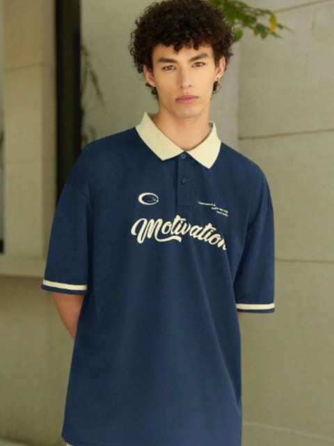 TAZO Typography Printed Polo Collar Oversized T-shirt