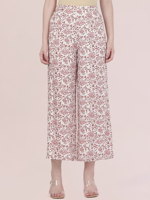 Go Colors Women Floral Printed Knitted Wide Leg Ethnic Palazzos