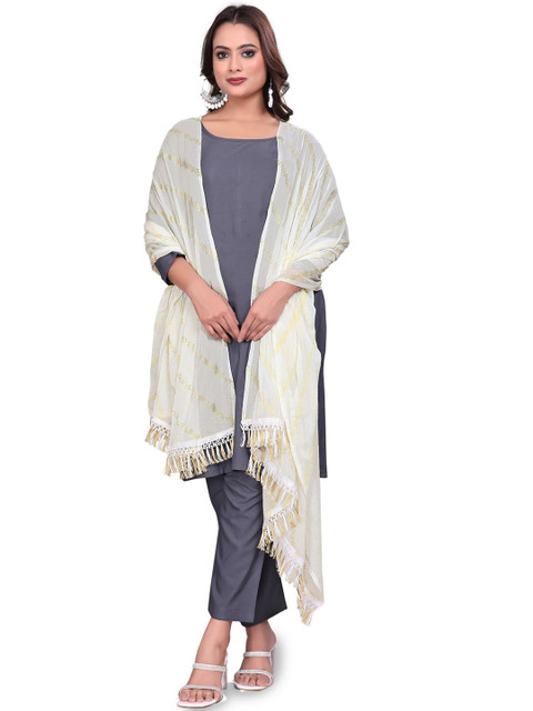 Kemza Leheriya Foil Printed Dupatta With Lace & Tassels