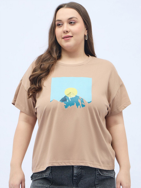 ANJIR Plus Size Graphic Printed Round Neck Short Sleeves Cotton T-shirt