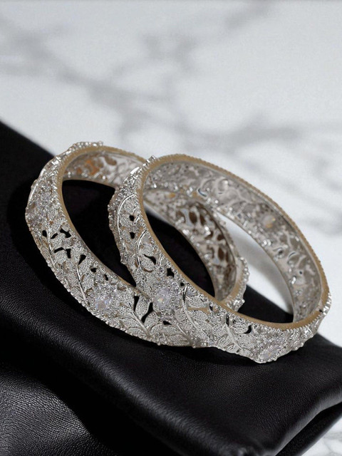 The Pari Set Of 2 Rhodium-Plated American Diamond-Studded Bangles