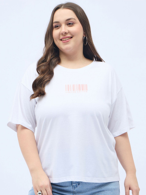 ANJIR Plus Size Typography Printed Round Neck Drop-Shoulder Sleeves Oversized T-shirt