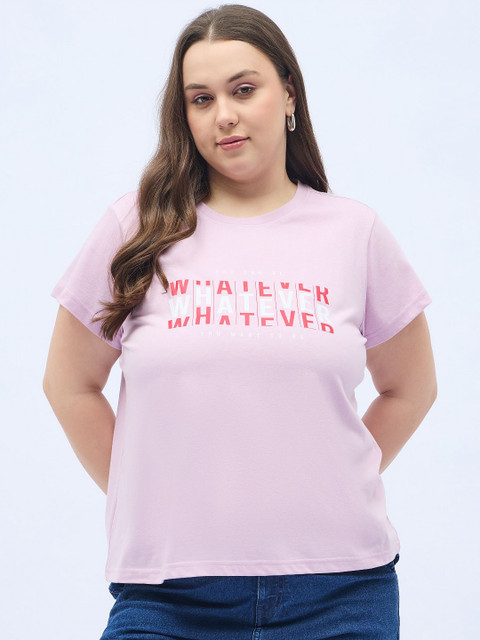 ANJIR Plus Size Typography Printed Round Neck Oversized T-shirt