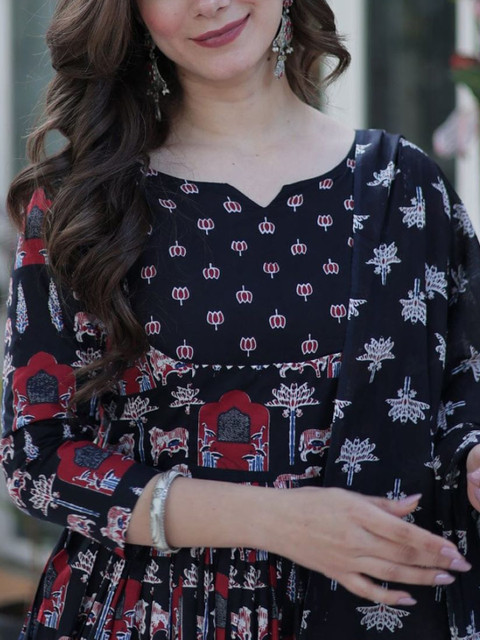 Charnest Ethnic Motifs Printed Notch Neck Kurta With Palazzos & Dupatta - Image 2