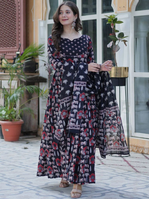 Charnest Ethnic Motifs Printed Notch Neck Kurta With Palazzos & Dupatta - Image 5
