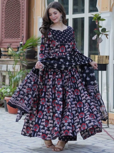 Charnest Ethnic Motifs Printed Notch Neck Kurta With Palazzos & Dupatta - Image 3