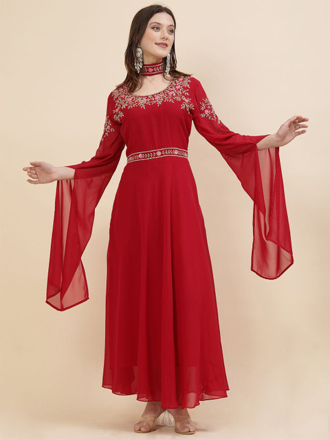 TS LIFESTYLE Embroidered Maxi Fit & Flared Ethnic Dress