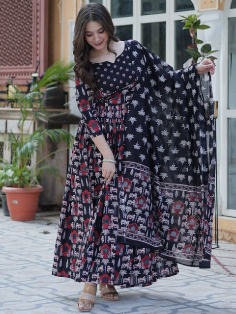 Charnest Ethnic Motifs Printed Notch Neck Kurta With Palazzos & Dupatta - Image 7