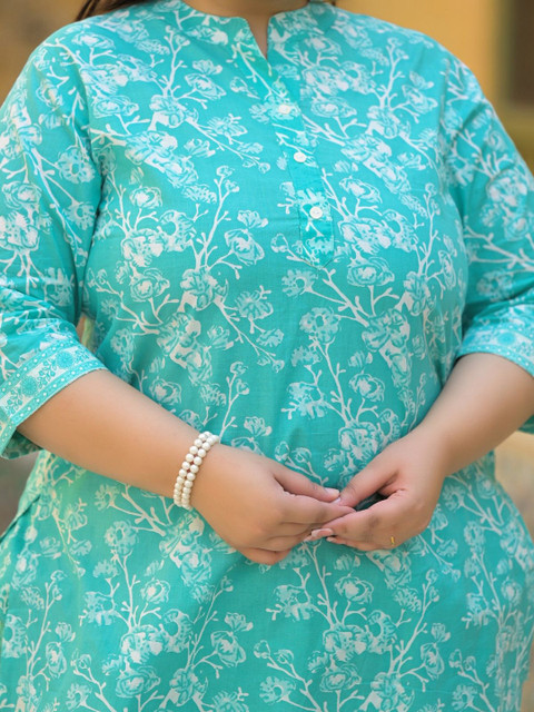 Lee Moda Plus Size Floral Printed Pure Cotton Tunic & Trousers Co-Ord Set - Image 2