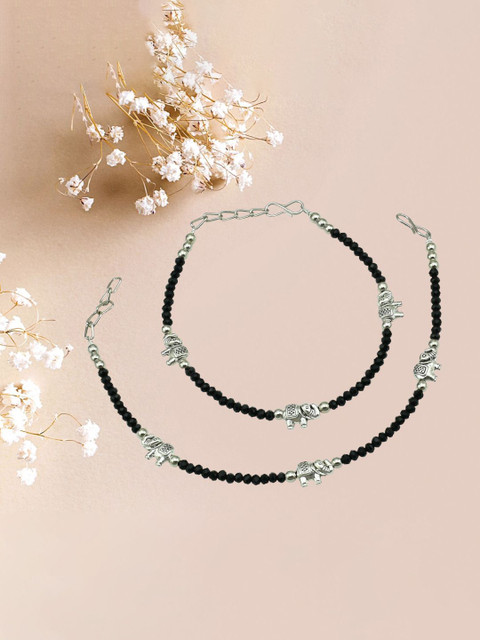 HIGH TRENDZ Silver-Plated Artificial Beaded Anklets