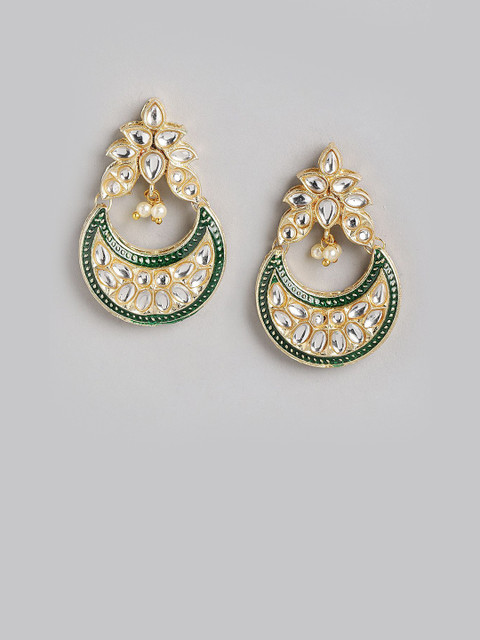 Anouk Gold Plated Crescent Shaped Kundan Studded Drop Earrings - Image 2