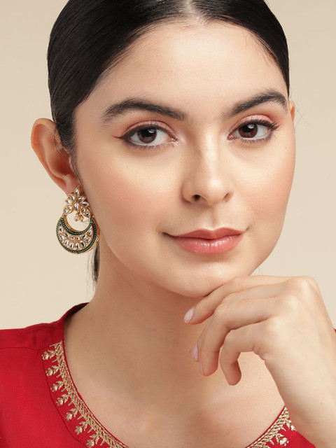 Anouk Gold Plated Crescent Shaped Kundan Studded Drop Earrings