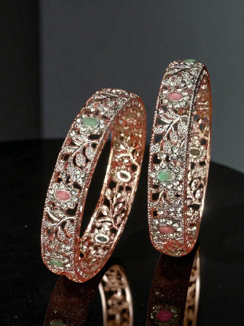 The Pari Set Of 2 Rhodium-Plated Artificial Stone-Studded Bangles