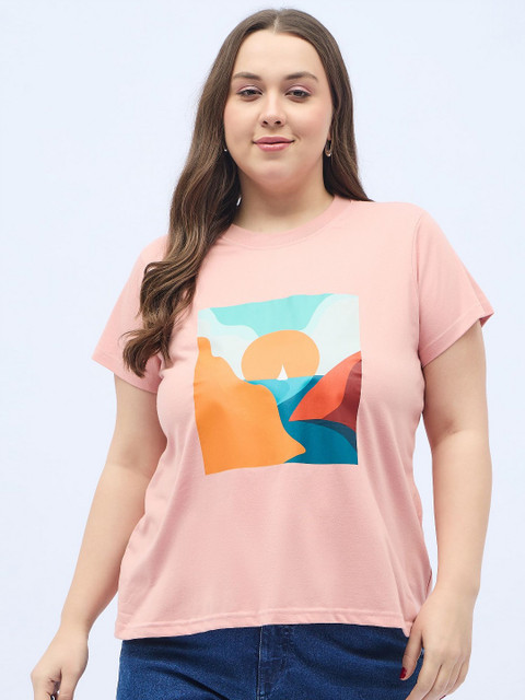 ANJIR Women Plus Size Graphic Printed Round Neck T-shirt