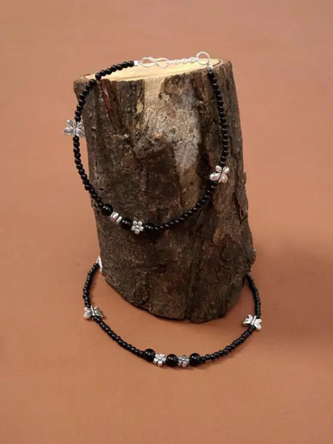 HIGH TRENDZ Silver-Plated Artificial Beaded Anklets